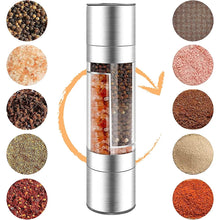 Load image into Gallery viewer, Salt and Pepper Grinder 2 in 1 Manual Stainless Steel Salt Pepper Mills with Adjustable Ceramic Grinding Spice Mill Kitchen Tool