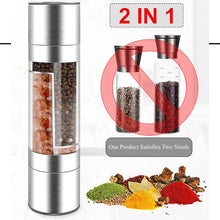 Load image into Gallery viewer, Salt and Pepper Grinder 2 in 1 Manual Stainless Steel Salt Pepper Mills with Adjustable Ceramic Grinding Spice Mill Kitchen Tool
