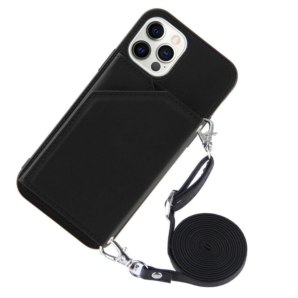 2-in-1 iPhone Case/Wallet with Double-Ended Lanyard for iPhones 7 Through 14